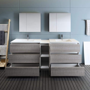 Fresca FVN93-361236HA-D Fresca Lazzaro 84" Glossy Ash Gray Free Standing Double Sink Modern Bathroom Vanity w/ Medicine Cabinet
