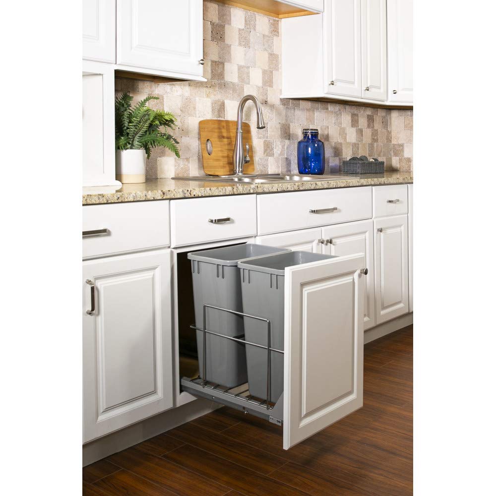 Hardware Resources WC-EMBM-D35G 35qt Wire Double Trashcan Pullout with Soft-close Slides