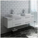 Fresca FCB6160WH-VSL-D-CWH-V Fresca Lucera 60" White Wall Hung Modern Bathroom Cabinet w/ Top & Double Vessel Sinks