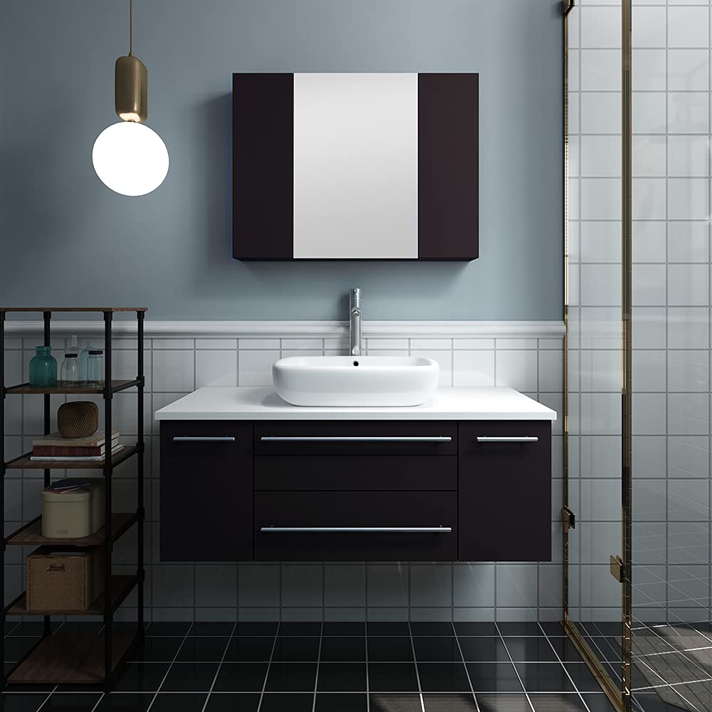 Fresca FVN6142GR-VSL Fresca Lucera 42" Gray Wall Hung Vessel Sink Modern Bathroom Vanity w/ Medicine Cabinet