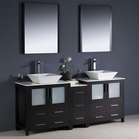 Fresca FVN62-301230ES-VSL Fresca Torino 72" Espresso Modern Double Sink Bathroom Vanity w/ Side Cabinet & Vessel Sinks