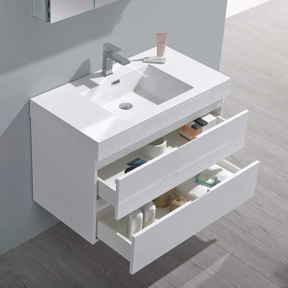 Fresca FVN8336GO Fresca Valencia 36" Gray Oak Wall Hung Modern Bathroom Vanity w/ Medicine Cabinet