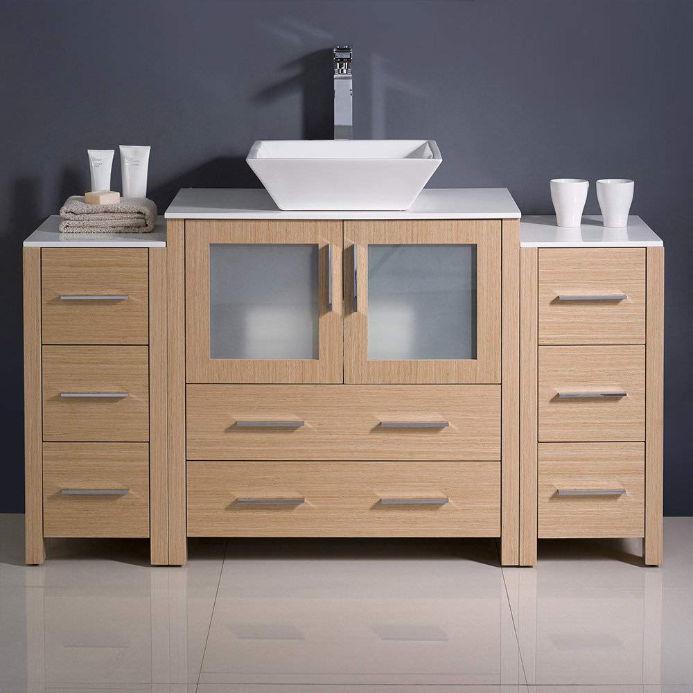 Fresca FCB62-123012GO-CWH-V Fresca Torino 54" Gray Oak Modern Bathroom Cabinets w/ Top & Vessel Sink