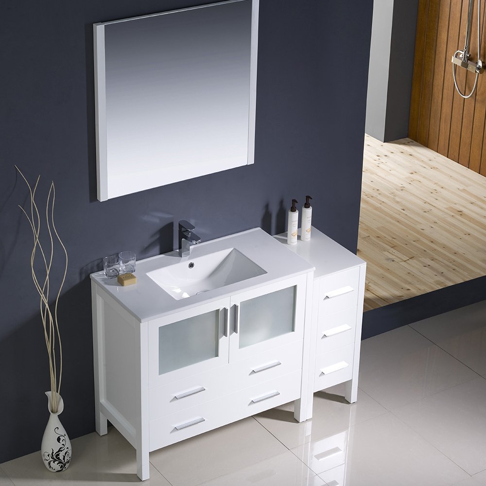 Fresca FVN62-3612WH-UNS Fresca Torino 48" White Modern Bathroom Vanity w/ Side Cabinet & Integrated Sink