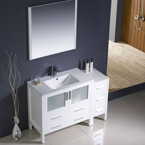 Fresca FVN62-3612WH-UNS Fresca Torino 48" White Modern Bathroom Vanity w/ Side Cabinet & Integrated Sink