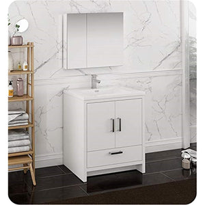 Fresca FVN9430WH Fresca Imperia 30" Glossy White Free Standing Modern Bathroom Vanity w/ Medicine Cabinet