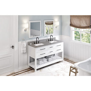 Jeffrey Alexander VKITWAV60WHSGR 60" White Wavecrest Vanity, double bowl, Steel Grey Cultured Marble Vanity Top, two undermount rectangle bowls