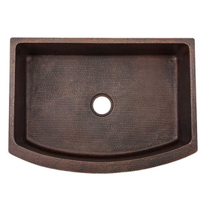 Premier Copper Products KASRDB30249 30-Inch Hammered Copper Kitchen Rounded Apron Single Basin Sink