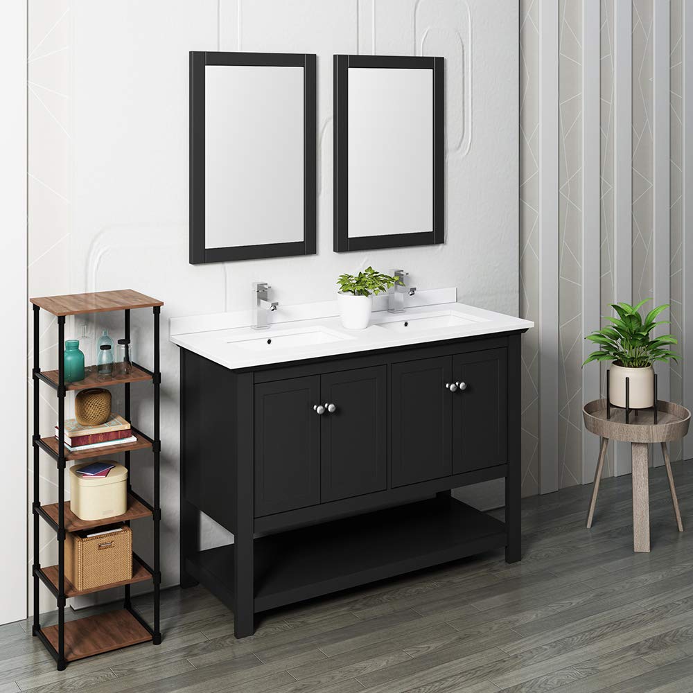 Fresca FVN2348BL-D Fresca Manchester 48" Black Traditional Double Sink Bathroom Vanity w/ Mirrors