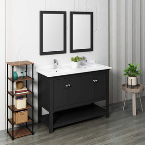Fresca FVN2348BL-D Fresca Manchester 48" Black Traditional Double Sink Bathroom Vanity w/ Mirrors