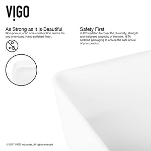 VIGO Marigold 17.75 inch L x 14.375 inch W Over the Counter Freestanding Matte Stone Rectangular Vessel Bathroom Sink in Matte White - Sink for Bathroom VG04003
