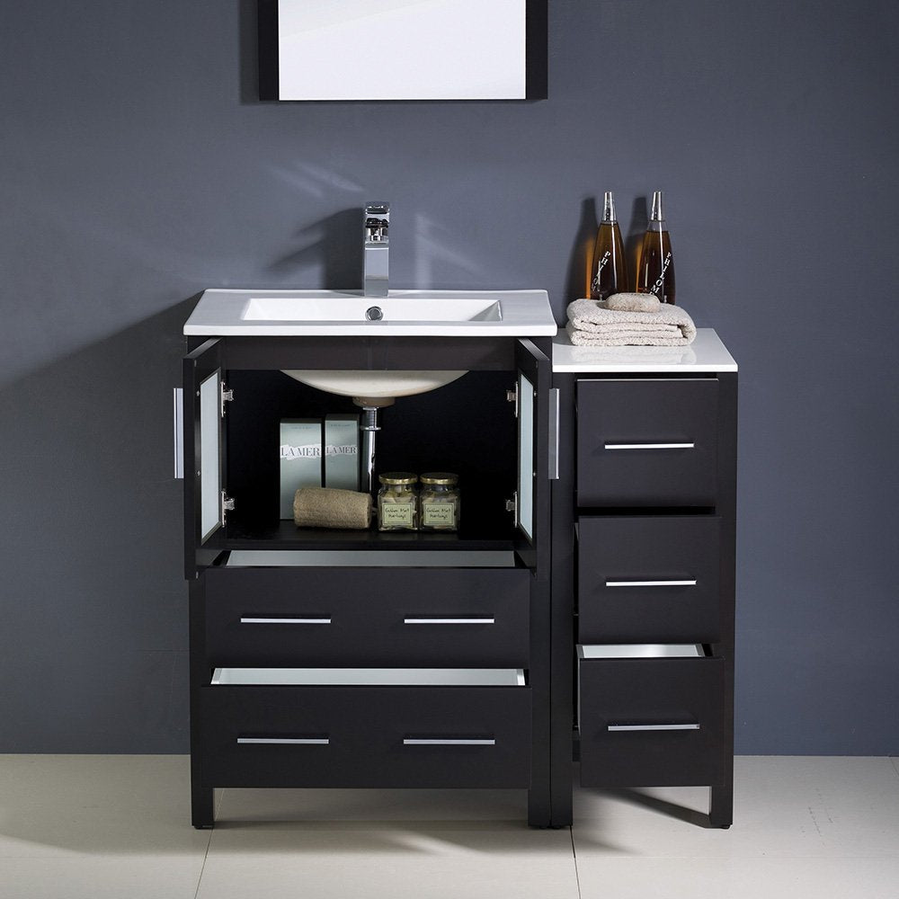 Fresca FVN62-2412ES-UNS Fresca Torino 36" Espresso Modern Bathroom Vanity w/ Side Cabinet & Integrated Sinks