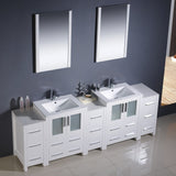 Fresca FVN62-72WH-UNS Fresca Torino 84" White Modern Double Sink Bathroom Vanity w/ 3 Side Cabinets & Integrated Sinks