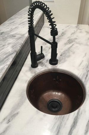Premier Copper Products BR16FDB3 16-Inch Universal Round Copper with Fleur De Lis Sink and 3.5-Inch Drain Size, Oil Rubbed Bronze