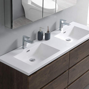 Fresca FCB93-3030RW-D-I Fresca Lazzaro 60" Rosewood Free Standing Modern Bathroom Cabinet w/ Integrated Double Sink