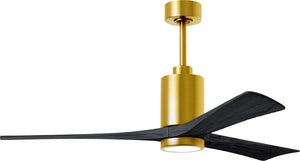 Matthews Fan PA3-BRBR-BK-60 Patricia-3 three-blade ceiling fan in Brushed Brass finish with 60” solid matte black wood blades and dimmable LED light kit 
