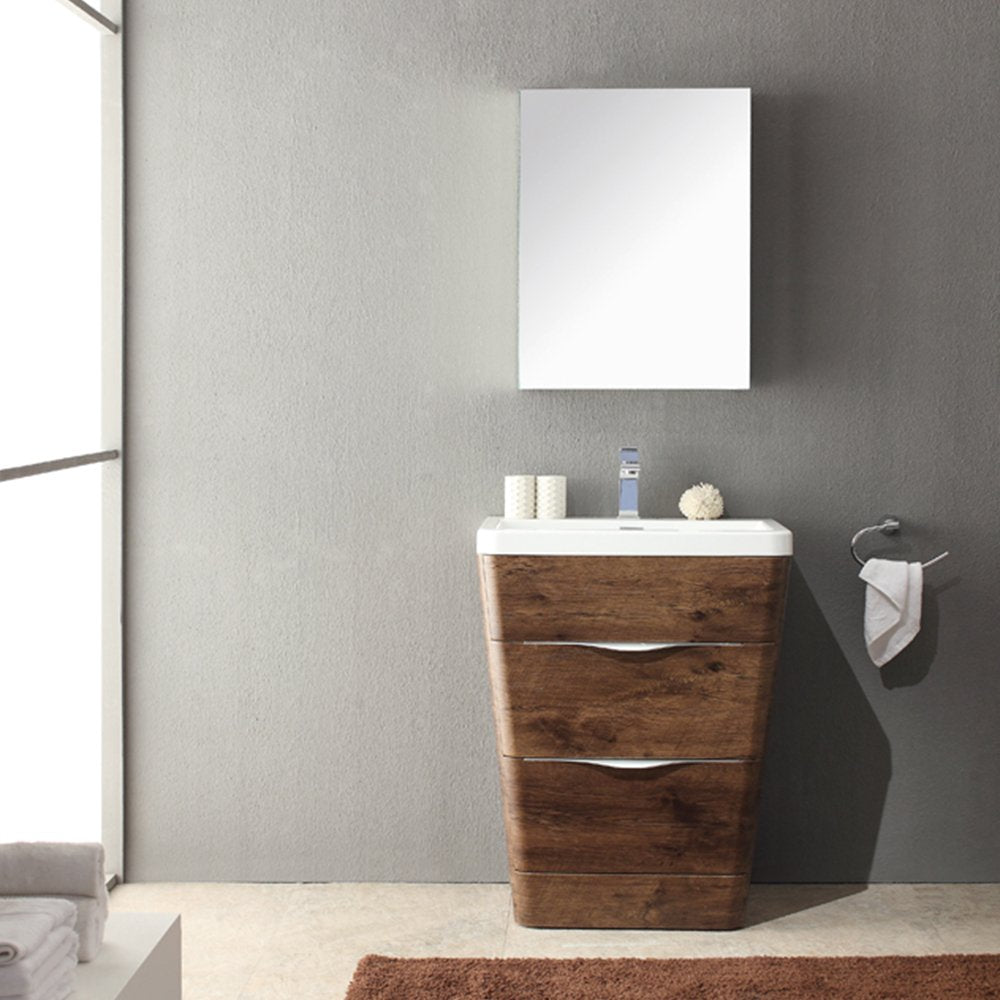 Fresca FVN8525RW Fresca Milano 26" Rosewood Modern Bathroom Vanity w/ Medicine Cabinet