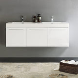 Fresca FCB8093WH-D Fresca Vista 60" White Wall Hung Double Sink Modern Bathroom Cabinet