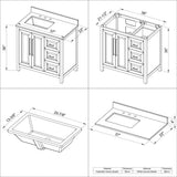 Jeffrey Alexander VKITCAD36BKCQR 36" Black Cade Vanity, left offset, Calacatta Vienna Quartz Vanity Top, undermount rectangle bowl