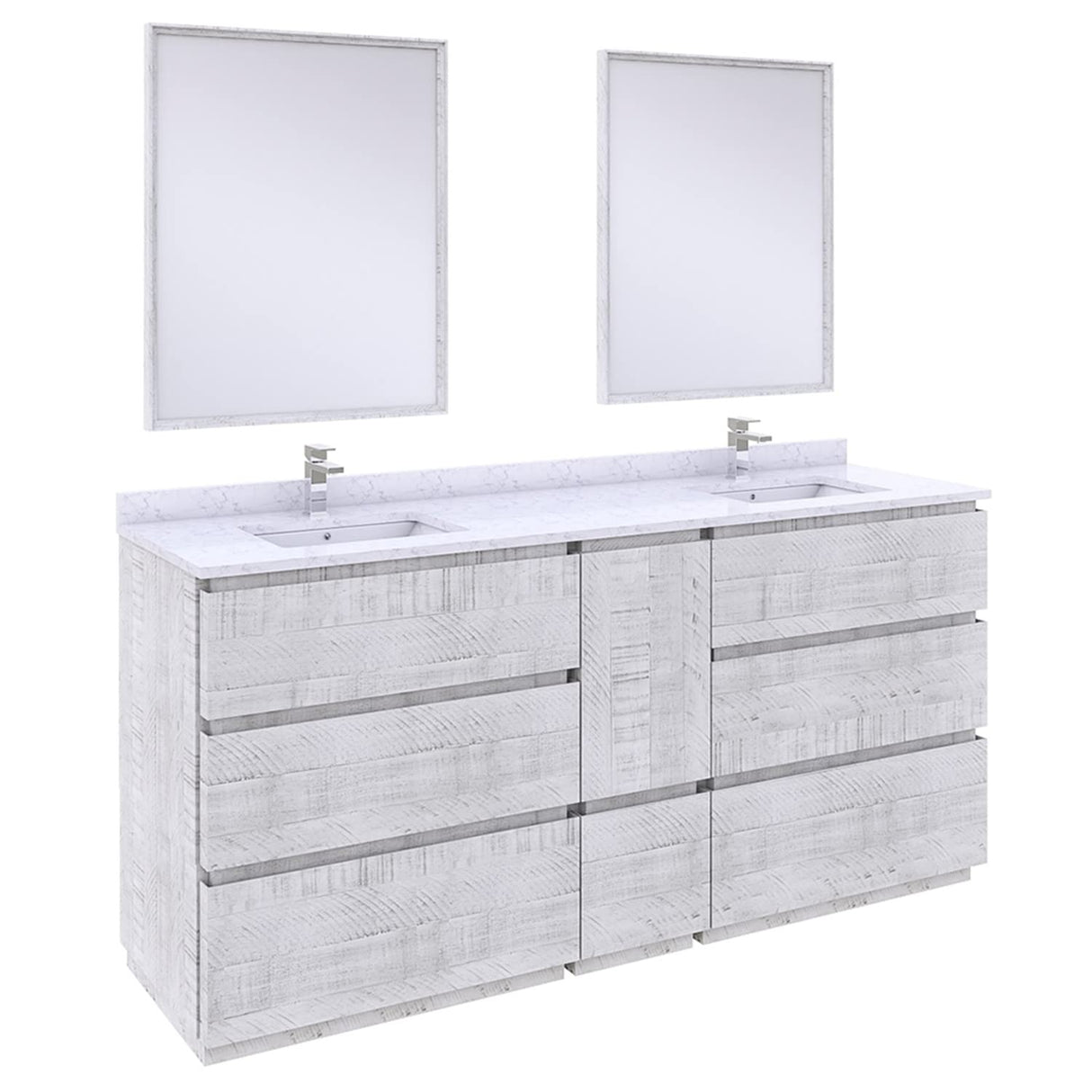 Fresca FVN31-301230RWH-FC Fresca Formosa 72" Floor Standing Double Sink Modern Bathroom Vanity w/ Mirrors in Rustic White