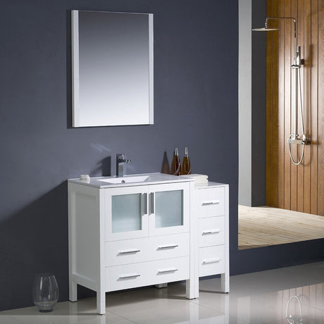 Fresca FVN62-3012WH-UNS Fresca Torino 42" White Modern Bathroom Vanity w/ Side Cabinet & Integrated Sink