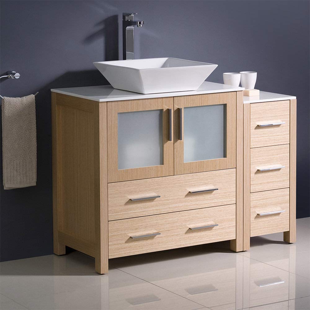 Fresca FCB62-3012WH-CWH-V Fresca Torino 42" White Modern Bathroom Cabinets w/ Top & Vessel Sink