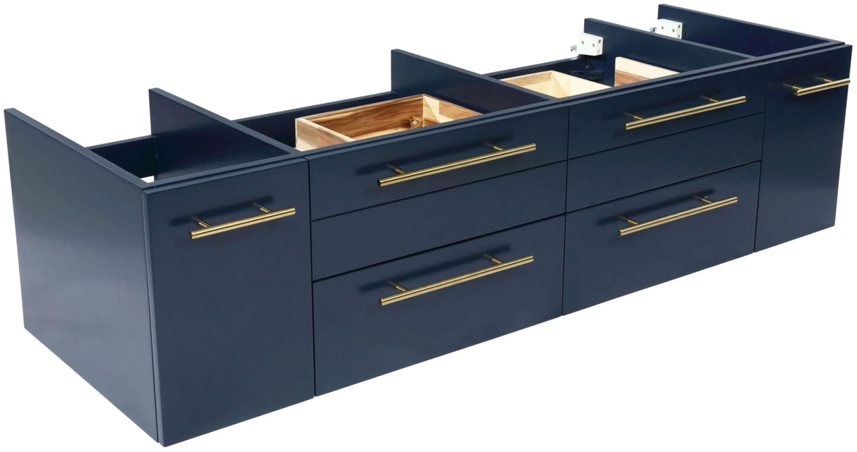 Fresca FCB6160RBL-VSL-D Fresca Lucera 60" Royal Blue Wall Hung Double Vessel Sink Modern Bathroom Cabinet