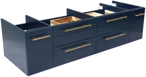 Fresca FCB6160RBL-VSL-D Fresca Lucera 60" Royal Blue Wall Hung Double Vessel Sink Modern Bathroom Cabinet