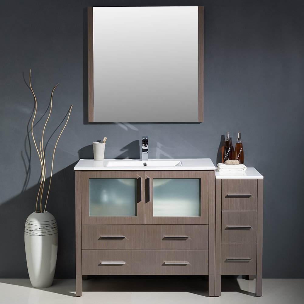 Fresca FVN62-3612GO-UNS Fresca Torino 48" Gray Oak Modern Bathroom Vanity w/ Side Cabinet & Integrated Sink