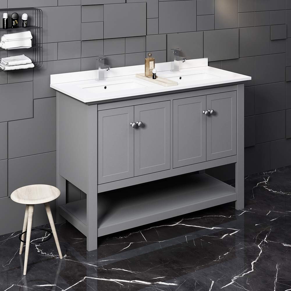 Fresca FCB2348GR-D-CWH-U Double Sink Cabinet with Sinks