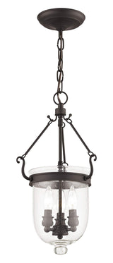 Livex Lighting 5083-07 Jefferson 3 Light Bronze Bell Jar Hanging Lantern with Seeded Glass