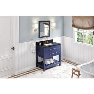 Jeffrey Alexander VKITWAV36BLBGR 36" Hale Blue Wavecrest Vanity, Black Granite Vanity Top, undermount rectangle bowl