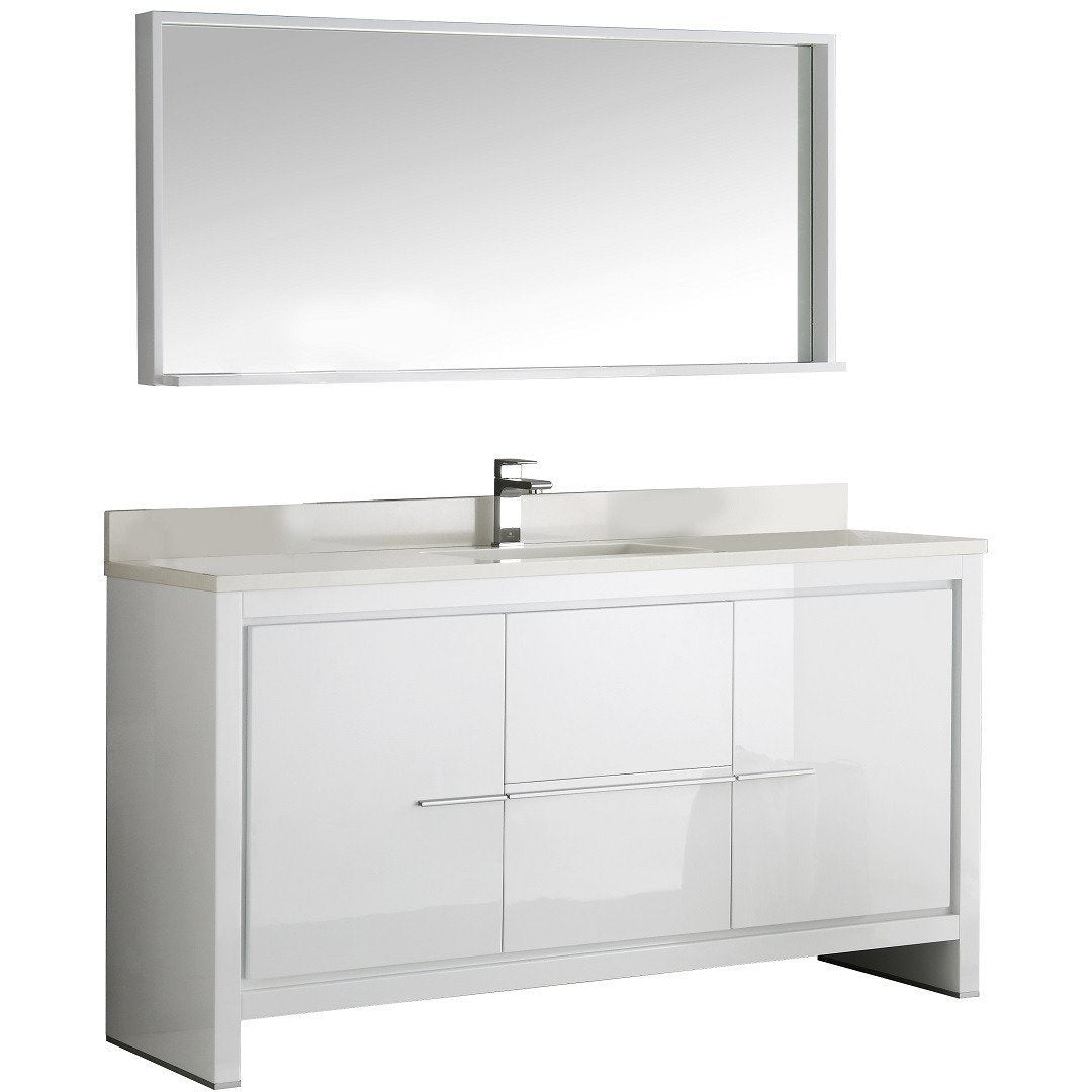 Fresca FVN8119WH-S Fresca Allier 60" White Modern Single Sink Bathroom Vanity w/ Mirror