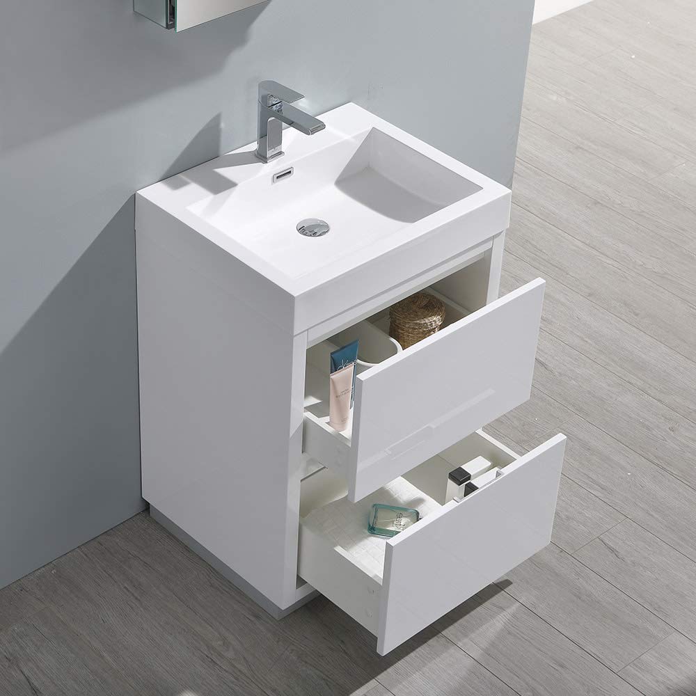 Fresca FVN8424WH Fresca Valencia 24" Glossy White Free Standing Modern Bathroom Vanity w/ Medicine Cabinet