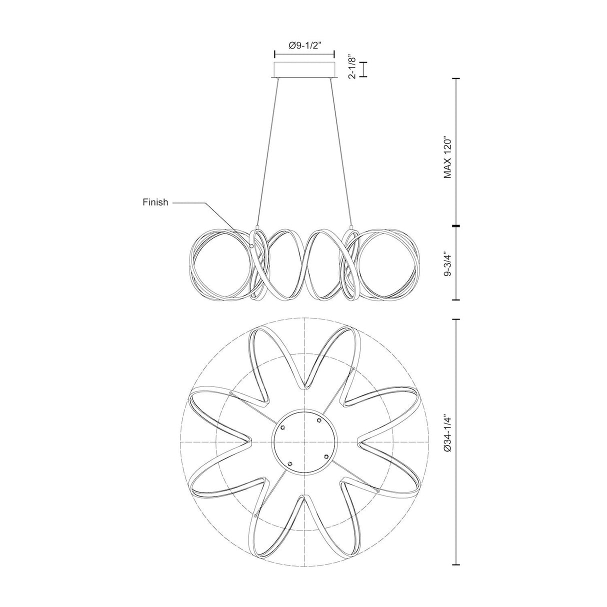 Kuzco CH93834-BK SYNERGY 34" CH Black 120V TRIAC/ELV LED 3000K 90CRI 100W