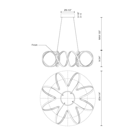 Kuzco CH93834-AN SYNERGY 34" CH Antique Brass 120V TRIAC/ELV LED 3000K 90CRI 100W