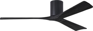 Matthews Fan IR3H-BK-BK-60 Irene-3H three-blade flush mount paddle fan in Matte Black finish with 60” solid matte black wood blades. 