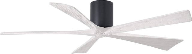 Matthews Fan IR5H-BK-MWH-60 Irene-5H five-blade flush mount paddle fan in Matte Black finish with 60” solid matte white wood blades. 