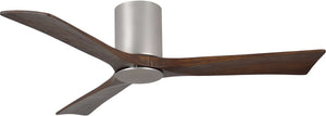 Matthews Fan IR3HLK-BN-WA-52 Irene-3HLK three-blade flush mount paddle fan in Brushed Nickel finish with 52” solid walnut tone blades and integrated LED light kit.