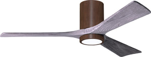 Matthews Fan IR3HLK-WN-BW-52 Irene-3HLK three-blade flush mount paddle fan in Walnut finish with 52” solid barn wood tone blades and integrated LED light kit.