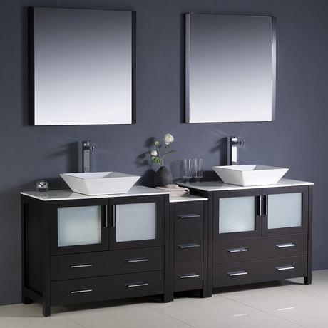 Fresca FVN62-361236ES-VSL Fresca Torino 84" Espresso Modern Double Sink Bathroom Vanity w/ Side Cabinet & Vessel Sinks