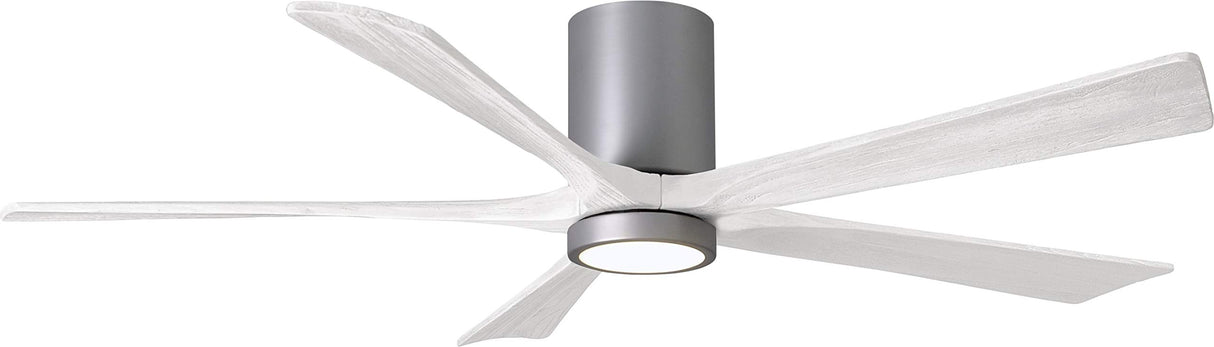 Matthews Fan IR5HLK-BN-MWH-60 IR5HLK five-blade flush mount paddle fan in Brushed Nickel finish with 60” solid matte white wood blades and integrated LED light kit.