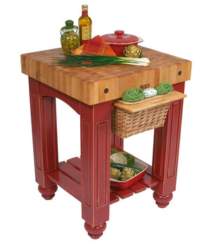 John Boos CU-GB25-CR American Heritage Prep Table with Butcher Block Top Base Finish: Warm Cherry