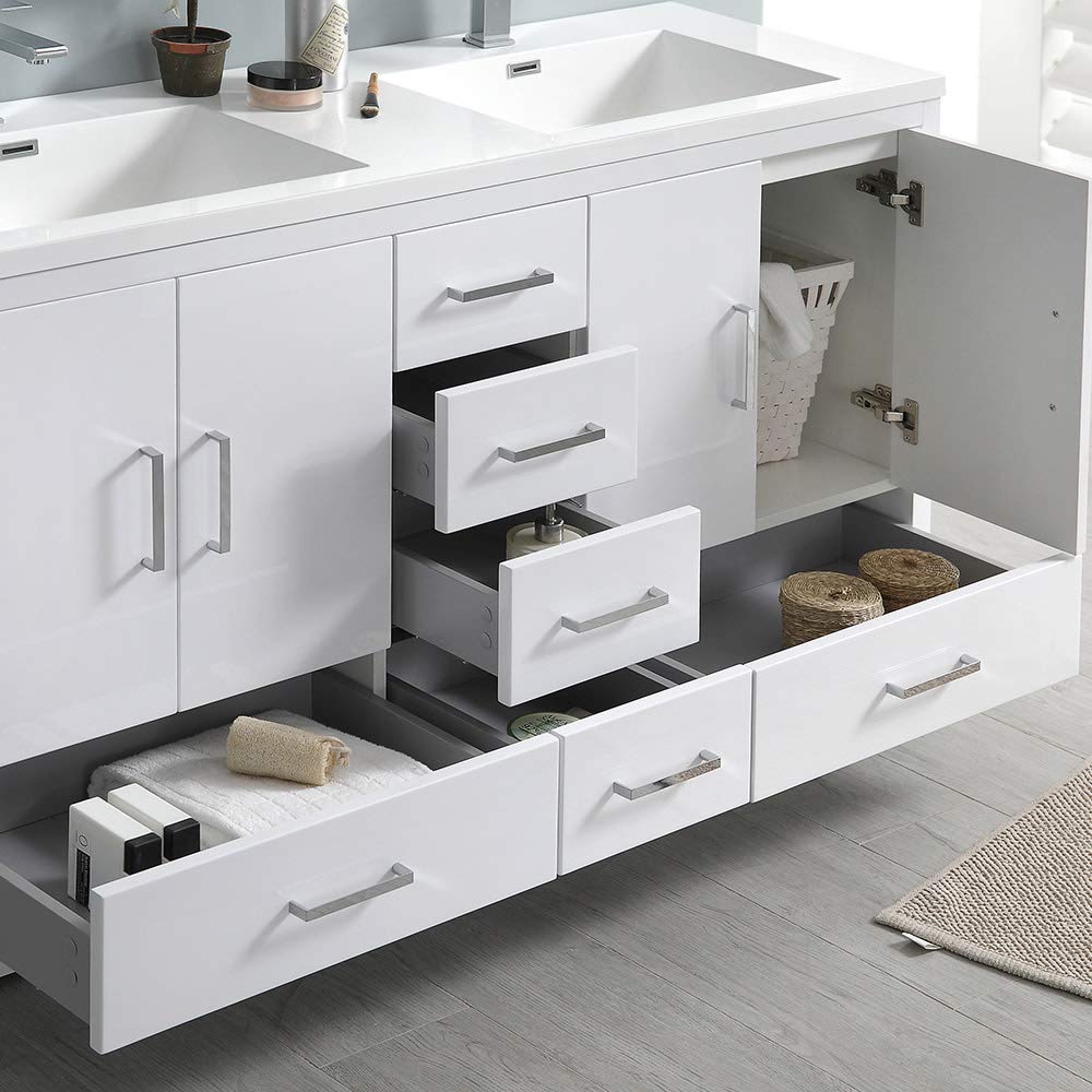 Fresca FCB9460WH-D-I Fresca Imperia 60" Glossy White Free Standing Modern Bathroom Cabinet w/ Integrated Double Sink