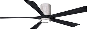 Matthews Fan IR5HLK-BW-BK-60 IR5HLK five-blade flush mount paddle fan in Barn Wood finish with 60” solid matte black wood blades and integrated LED light kit.