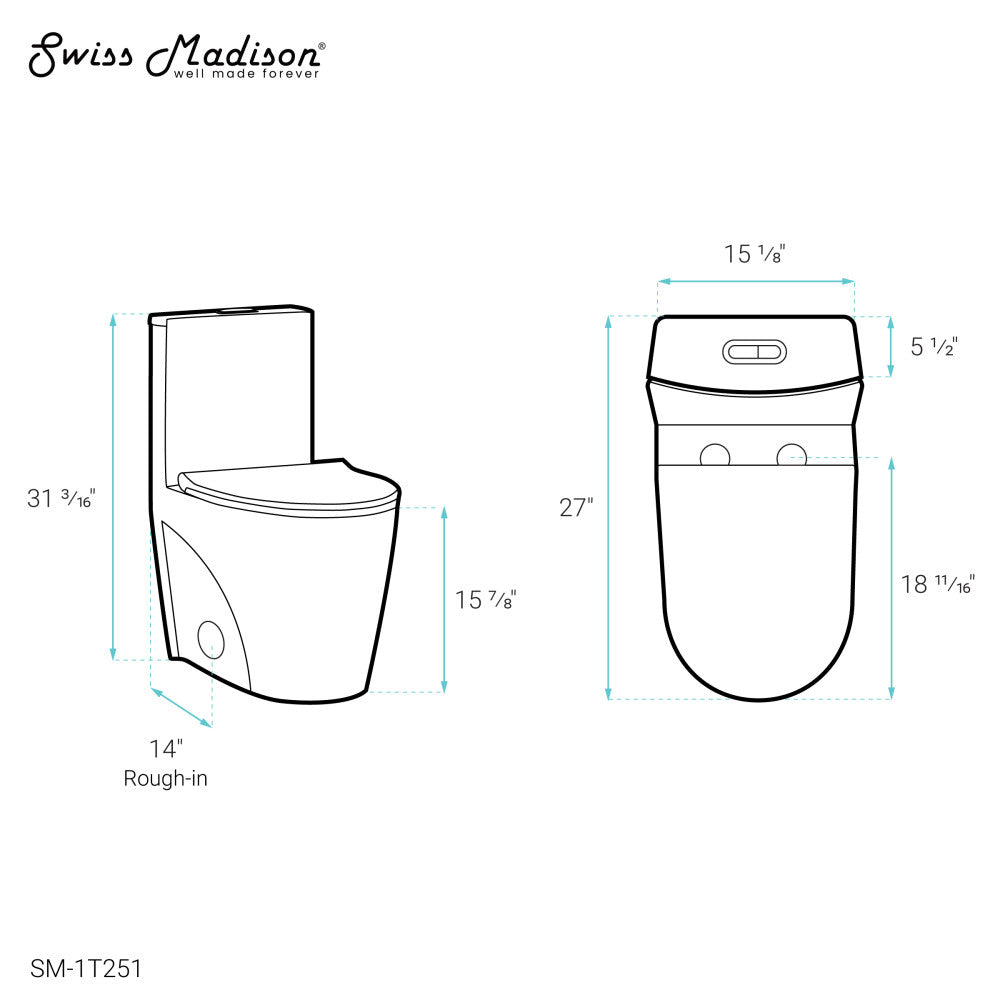 St. Tropez One-Piece Elongated Toilet, 14" Rough-In 1.1/1.6 gpf