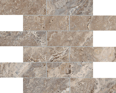 Anatolia Tile 2X6 Antico Walnut Matte Porcelain Brick Mosaics. 1 Sheet = .96 Sq. Ft. 4501-0012-0 (63-470) Walnut Brick 2x6 - premium natural stone mosaic tile from Anatolia Tile, available at PoshHaus showroom in Keene, NH