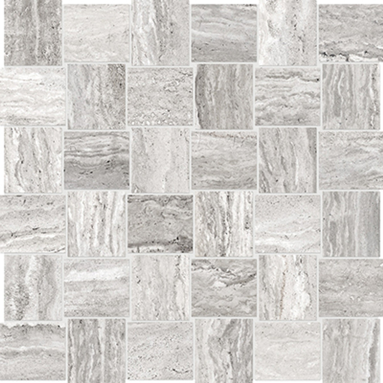 Anatolia Tile 2X2 Basketweave Precept Ice Matte Porcelain Mosaics. 1 Sheet = 1.17 Sq. Ft. 4501-0201-0 (63-519) Ice 2x2 - premium natural stone mosaic tile from Anatolia Tile, available at PoshHaus showroom in Keene, NH