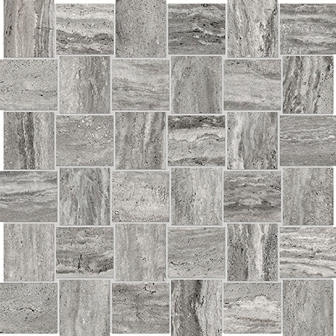 Anatolia Tile 2X2 Basketweave Precept Mica Matte Porcelain Mosaics. 1 Sheet = 1.17 Sq. Ft. 4501-0203-0 (63-520) Mica 2x2 - premium natural stone mosaic tile from Anatolia Tile, available at PoshHaus showroom in Keene, NH