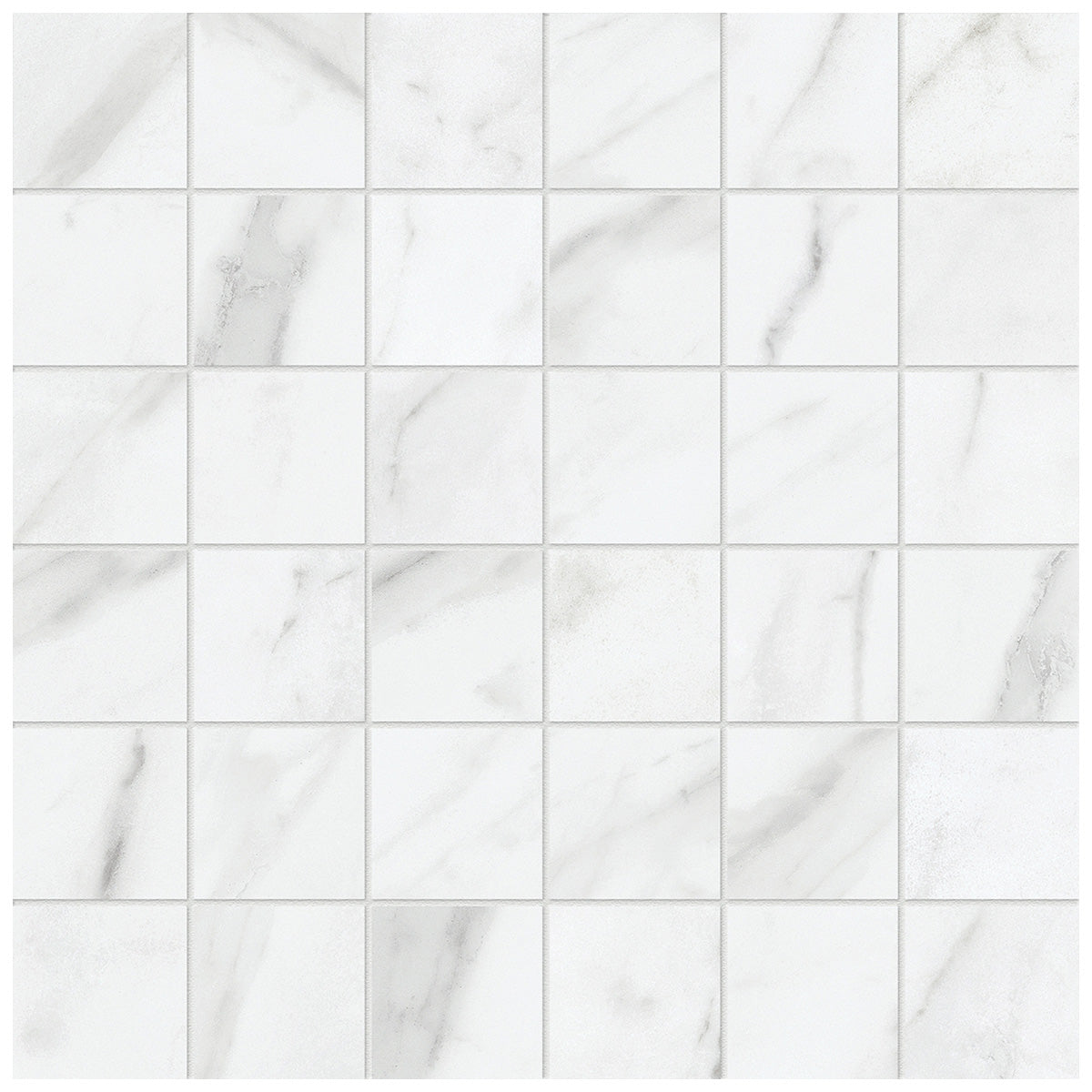 Anatolia Tile 2X2 Altezza Matte Carrara 36 Piece Porcelain Mosaics. 1 Sheet = .97 Sq. Ft. 4501-0000-0 (63-663) Carrara 2x2 - premium natural stone mosaic tile from Anatolia Tile, available at PoshHaus showroom in Keene, NH